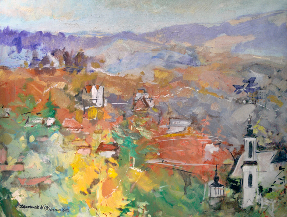59. Krynica, 2007, olej  płyta, 46 x 61 cm, cena 670 zł